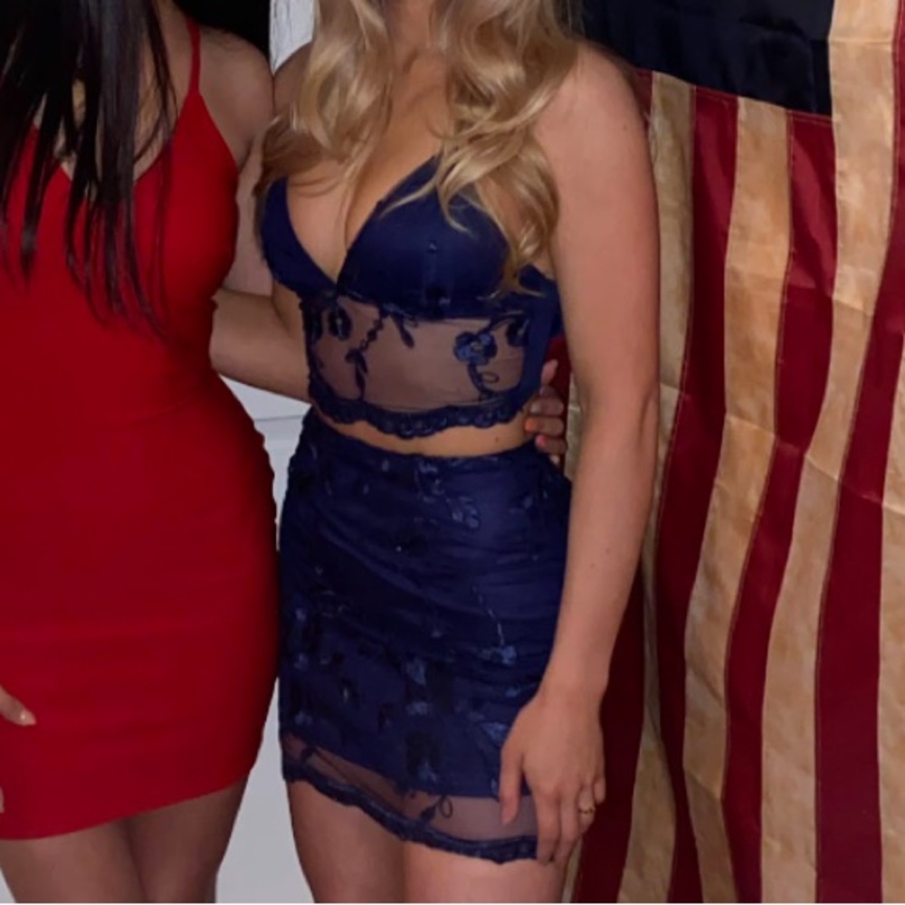 Lucy in the Sky Navy Lace Two-Piece Set